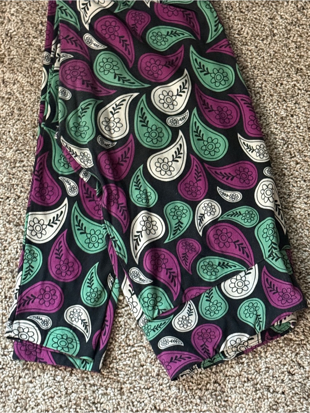 LuLaRoe Black Leggings with Purple, Teal, and Cream Paisley